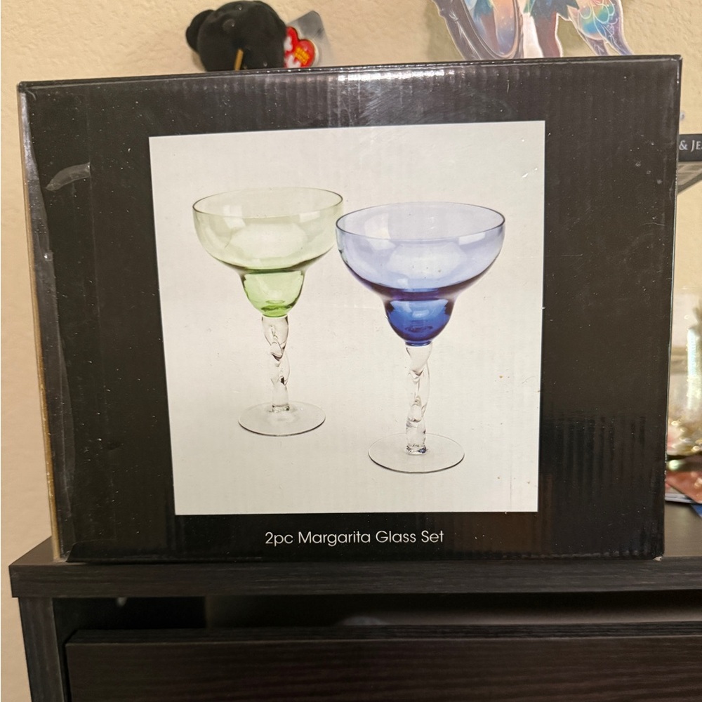 Source Unknown Green and Blue Margarita Glass Set
